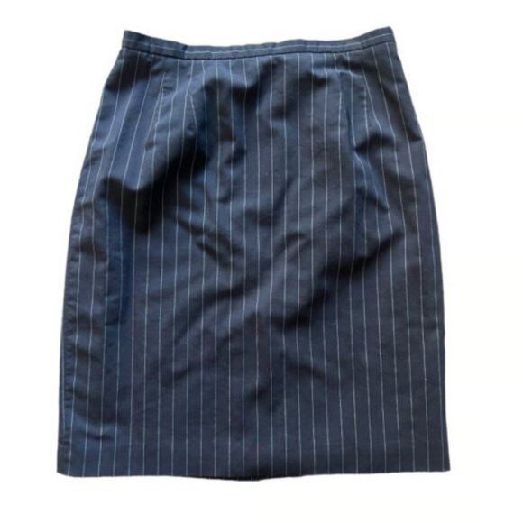 Talbots Navy Pencil Skirt, Size 8, 100% Wool w/lining, Slit Back, Pleat Front - Picture 1 of 7